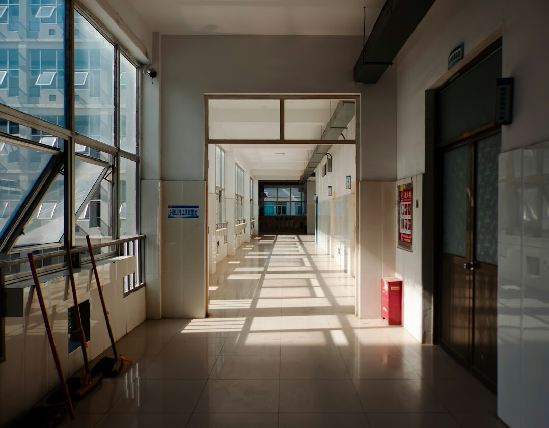 Bright modern hospital corridor